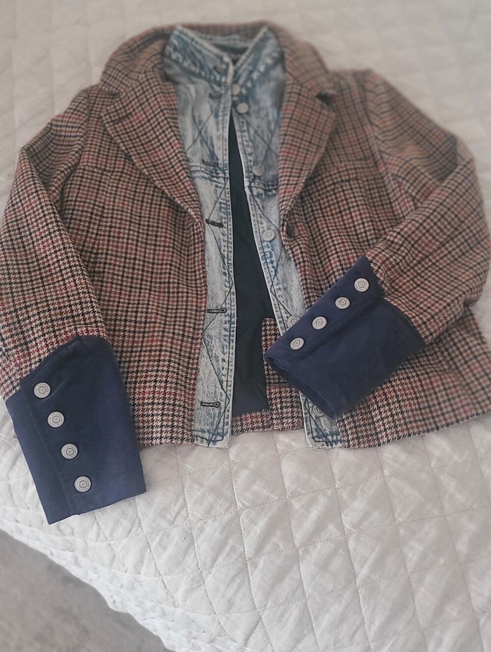 Freepeople Rancher Houndstooth Blazer Jacket with Contrast Cuffs -